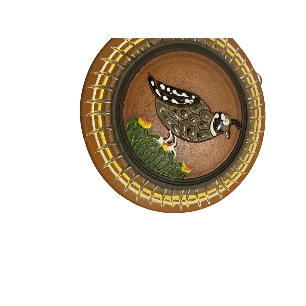 Bruce Linder Designs Quail Cactus Ceramic Wall Art Plaque Laguna Beach Pottery